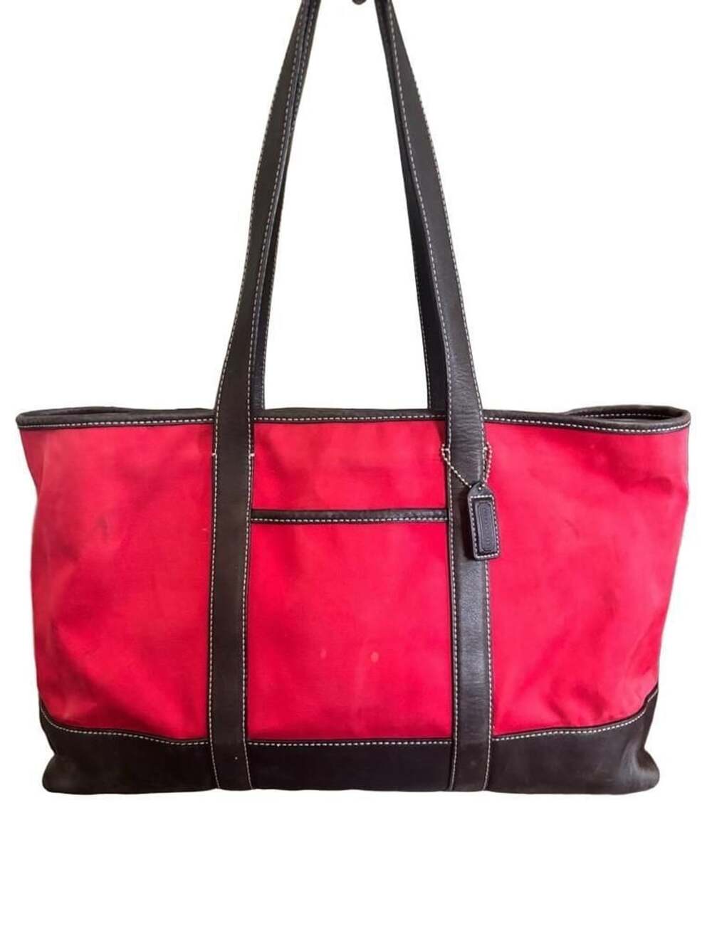 Coach 6184 Red Canvas Leather Trim Tote Bag